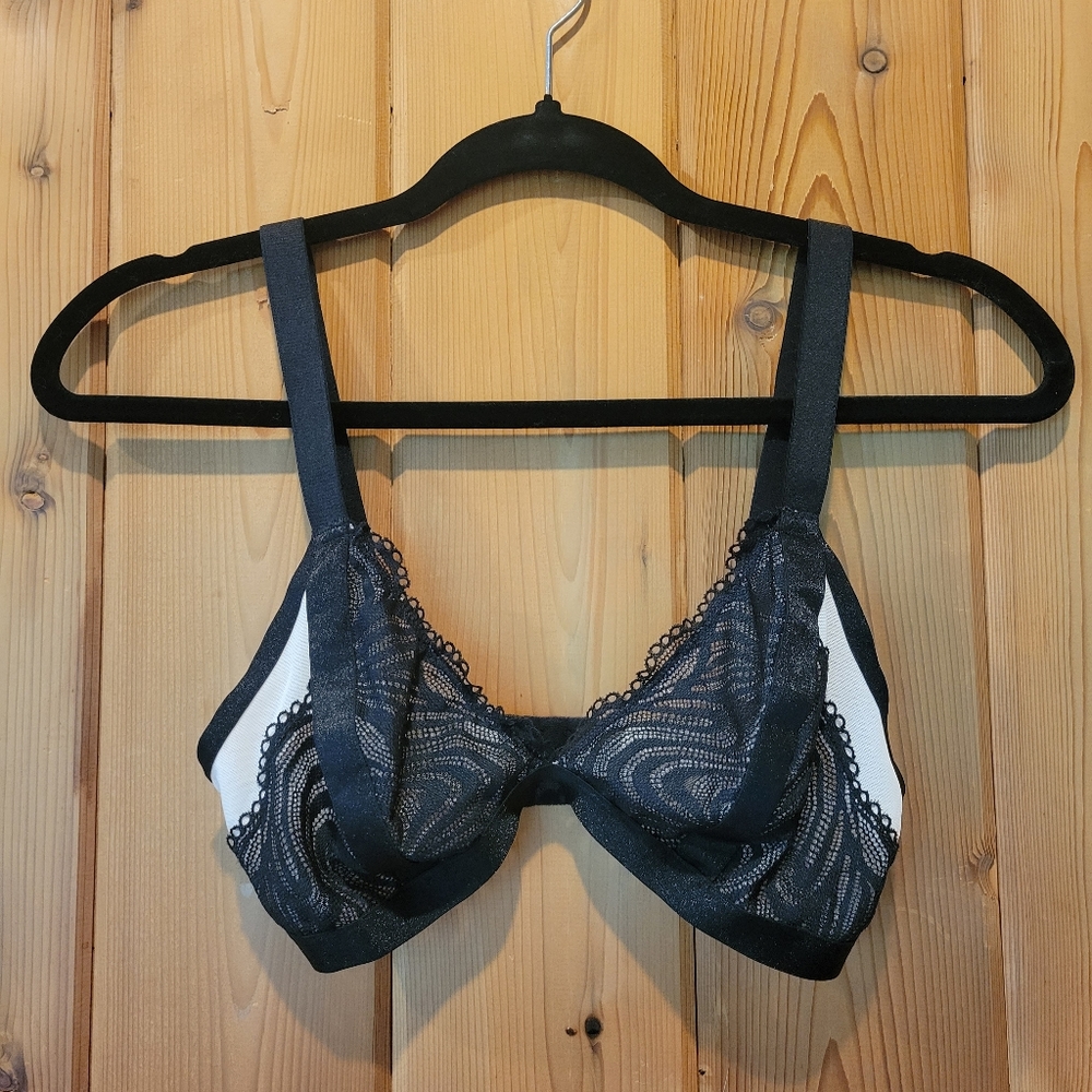 Small black lace & white mesh bralette